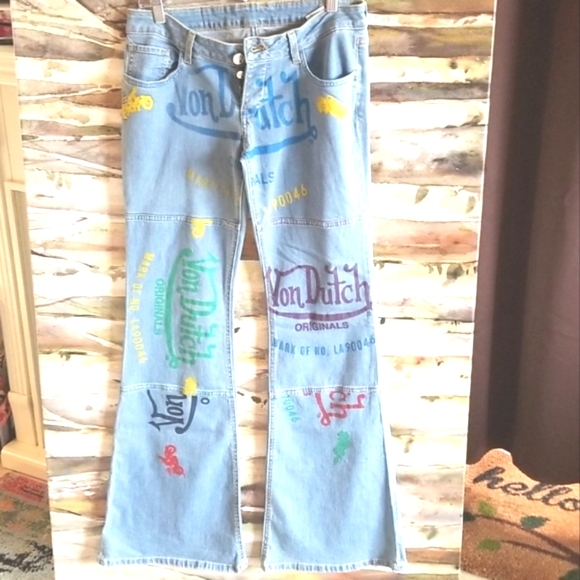 VON DUTCH Rare Ltd Ed 224/300 MOTO Collect Button Low Rise Luxury FLARE Jeans 28 - Picture 5 of 16